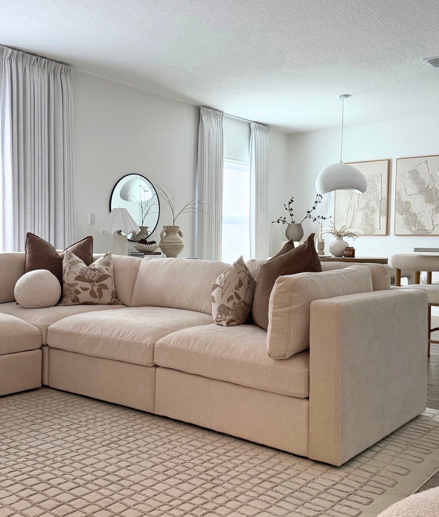 Belva 3 Seater Modular Sofa with Storage Ottoman - luxury fabric U-shape sofa in cream by Vogue Vocus view 2