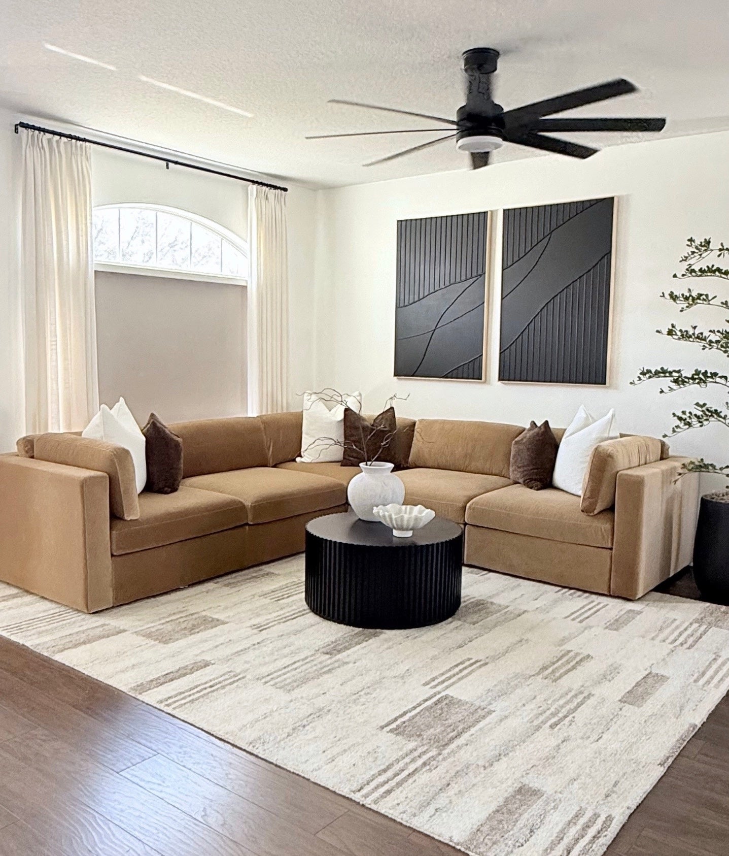 Belva Grand Corner Modular Sofa with Storage Ottoman - luxury fabric corner sofa in cream by Vogue Vocus view 2